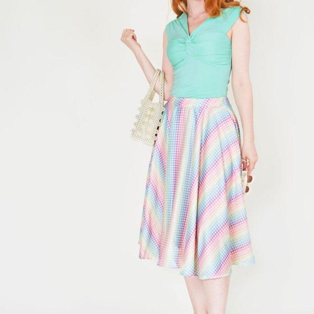NWT UV Voodoo Vixen 1950s Rainbow Gingham Swing Skirt Size XS - Picture 1 of 6